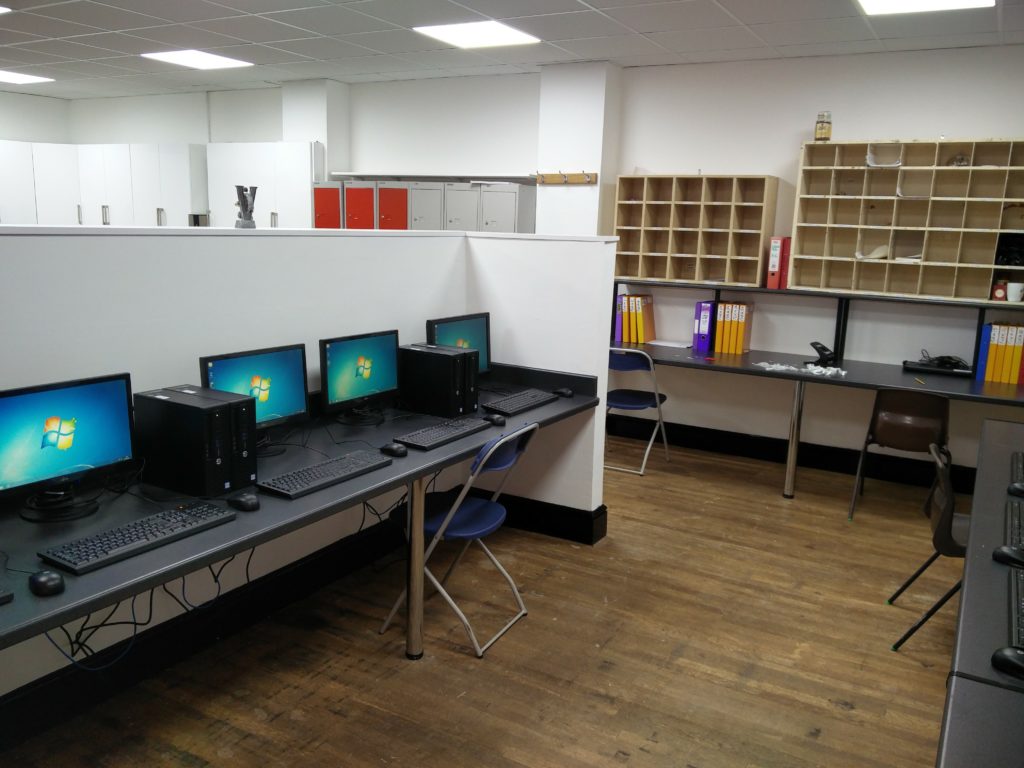 The computer area finished with devices in place