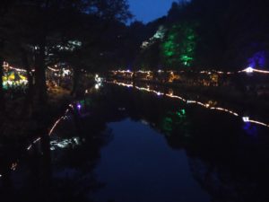 The lights along the riverbank