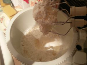 The sugar and cream whipped and fluffy