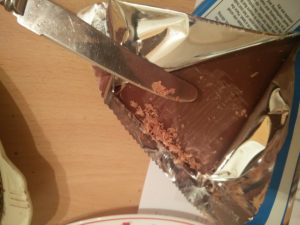 The chocolate bar used to decorate the top of the cake