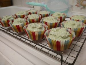 A closer view of the spiked up icing on the cakes