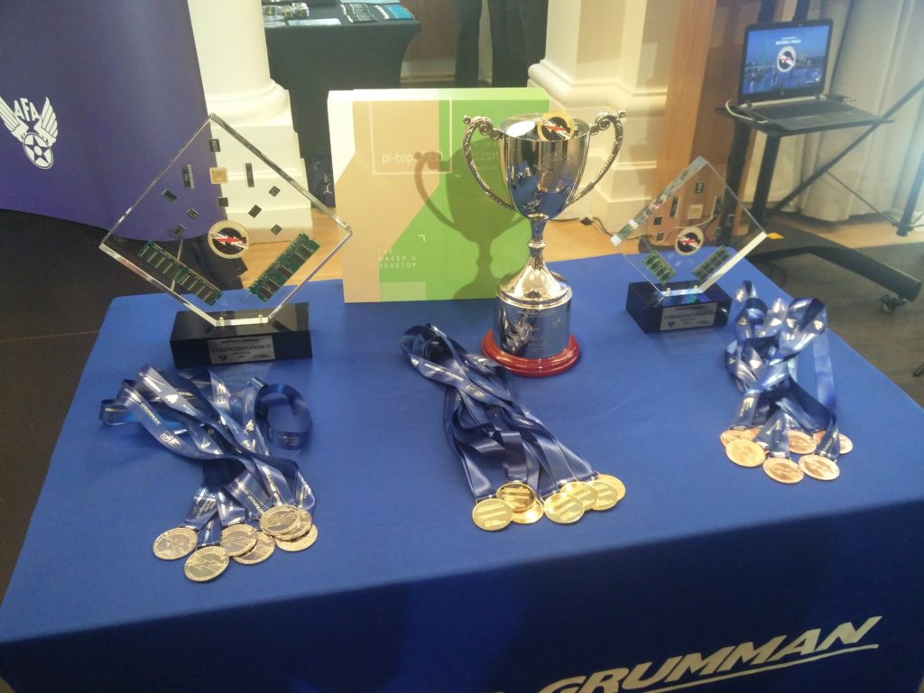 The trophies and medals available for the winning teams