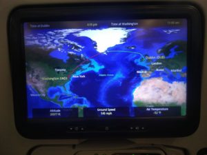 The flight map over Greenland showing various statistics