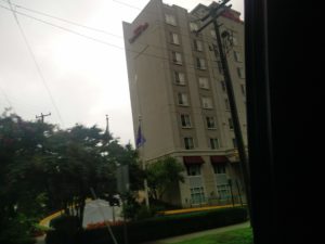 A partial outside view of the hotel we would be staying at