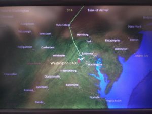 The flight map showing how close we were to Washington Dulles Airport