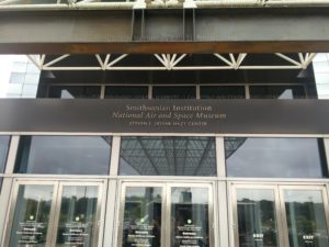 The entrance doors and sign to the Steven F. Udvar-Hazy museum