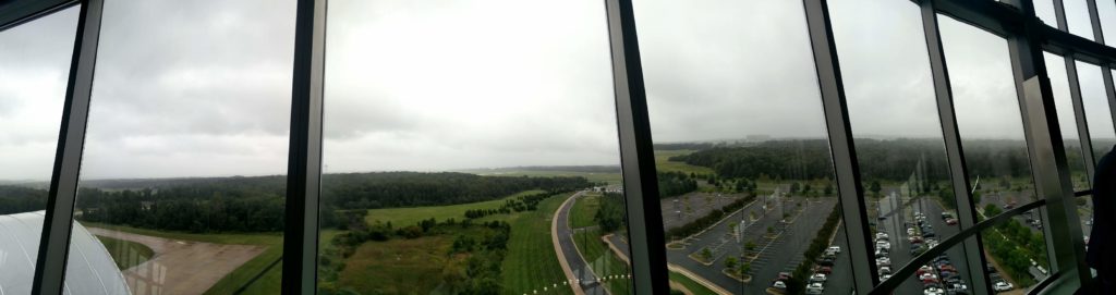 A panoramic view over the Washington Dulles airfield, looking northwards
