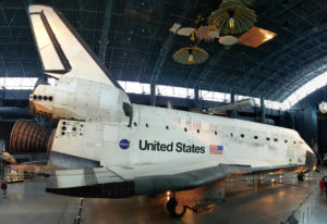 A right-side view of Space Shuttle Discovery