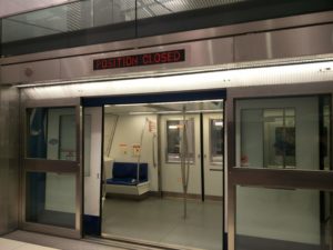 The entrance to a train carriage