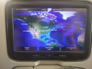 The plane screen showing the flight path and various statistics