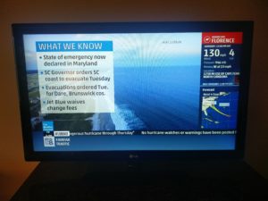 The Weather Channel showing a number of warnings over hurricane Florence