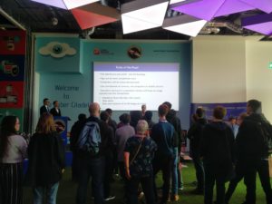 A projected image showing the rules for the competition